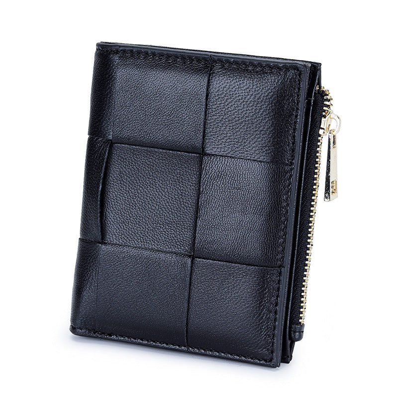 Women's Sheepskin Short Style Design Woven Leather Ladies Wallets