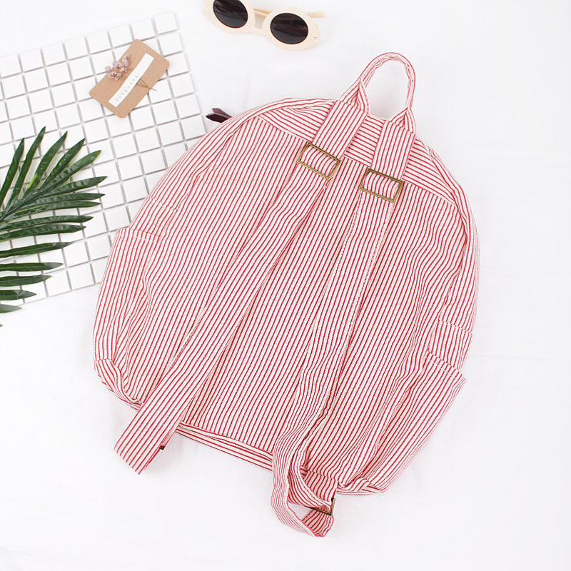 Korean Style Simple Striped Canvas Trendy College Fashion Backpacks