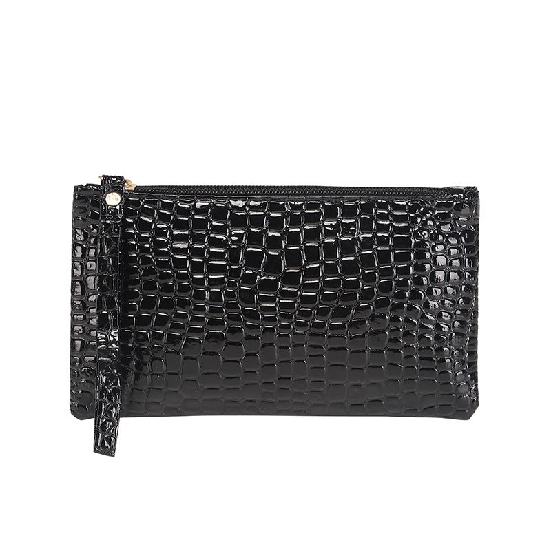 Female Crocodile Pattern Zipper Solid Color Coin Purses