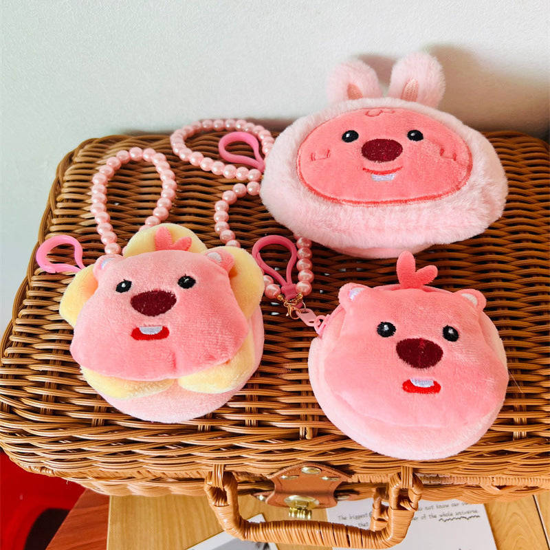 Cartoon Bunny Beaver Round Mini Ultra Coin Purses