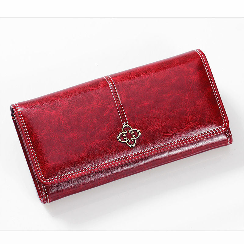 Female Long Retro Oil Waxed Leather Ladies Wallets