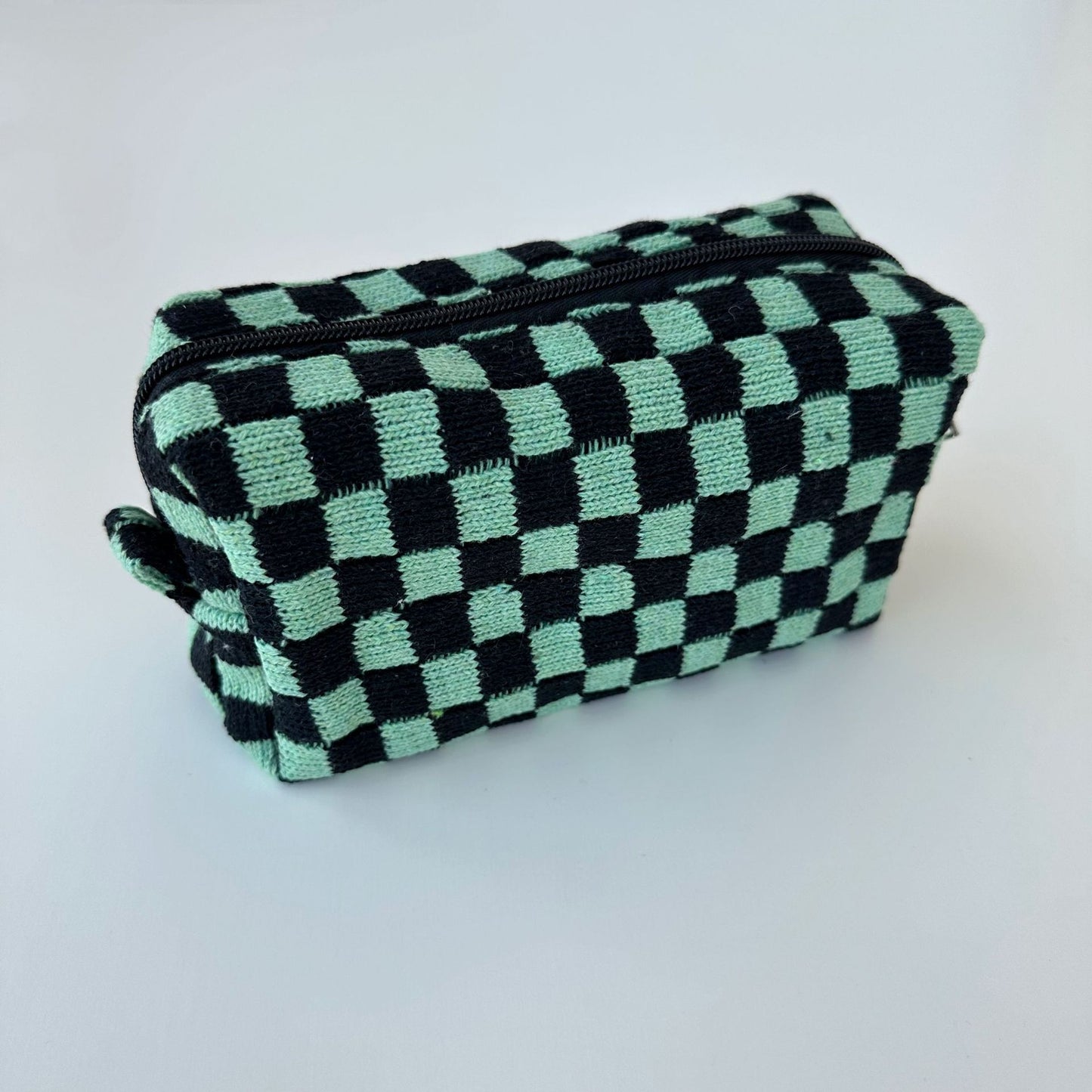 Knitted Large Capacity Chessboard Plaid Stripes Color Matching Cosmetic Bags