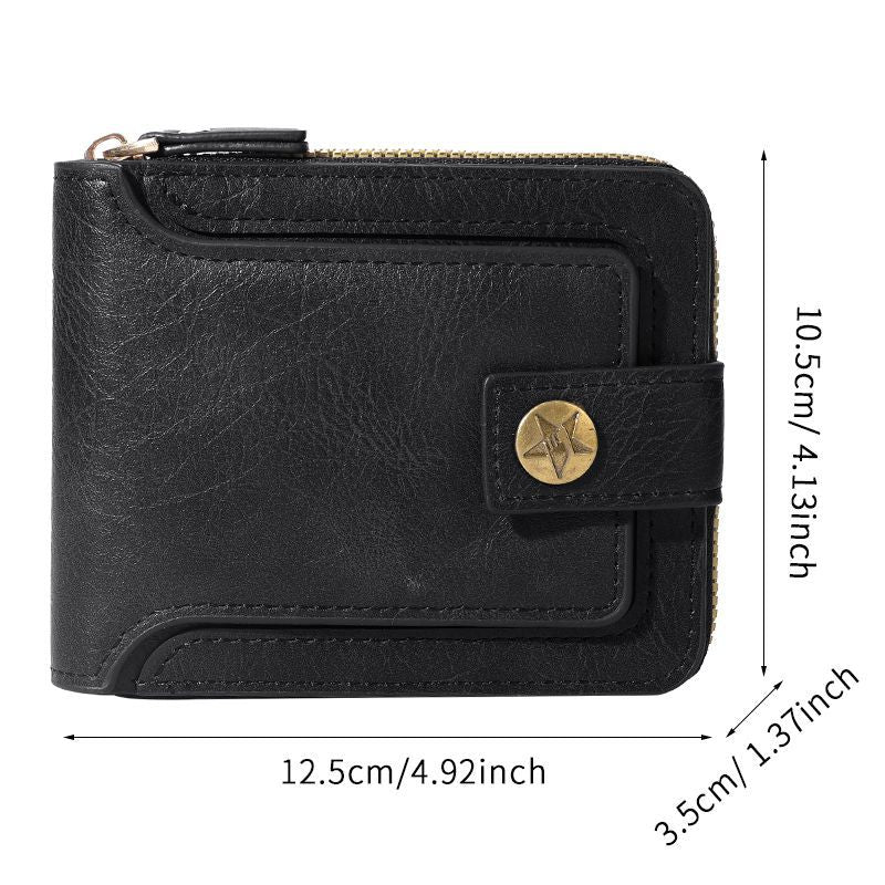 Men's Retro Short Horizontal Zipper Multifunctional Men's Wallets