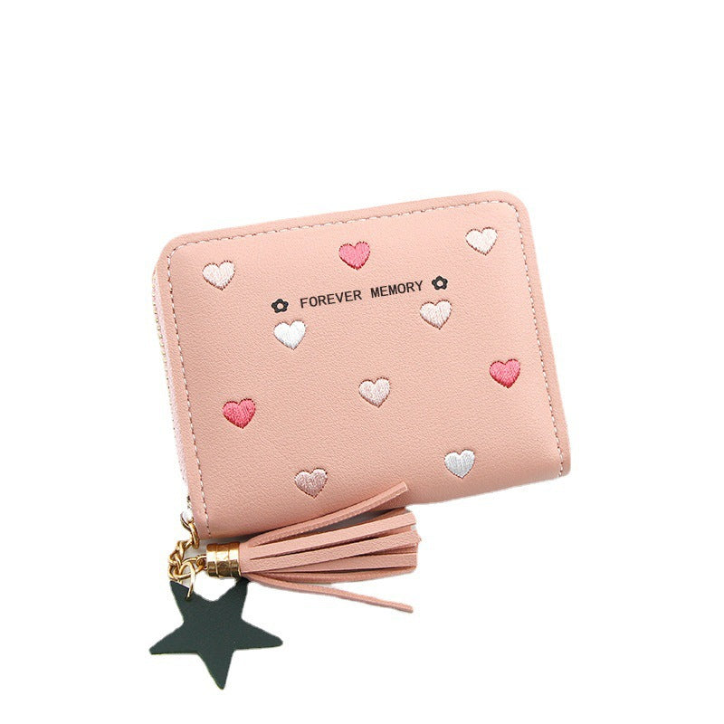 Women's Korean Style Short Cute Zipper Heart-shaped Ladies Wallets