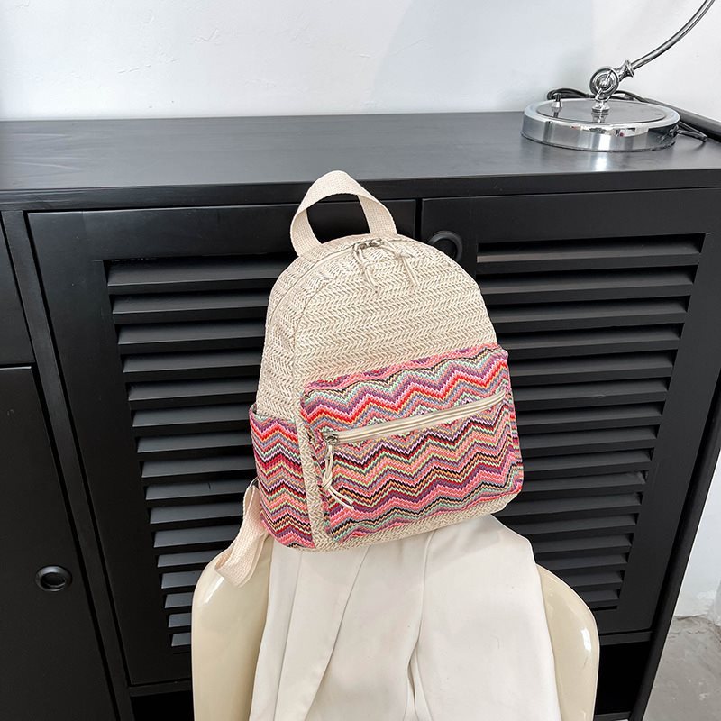 Women's Ethnic Style Straw Western Stripe One Backpacks