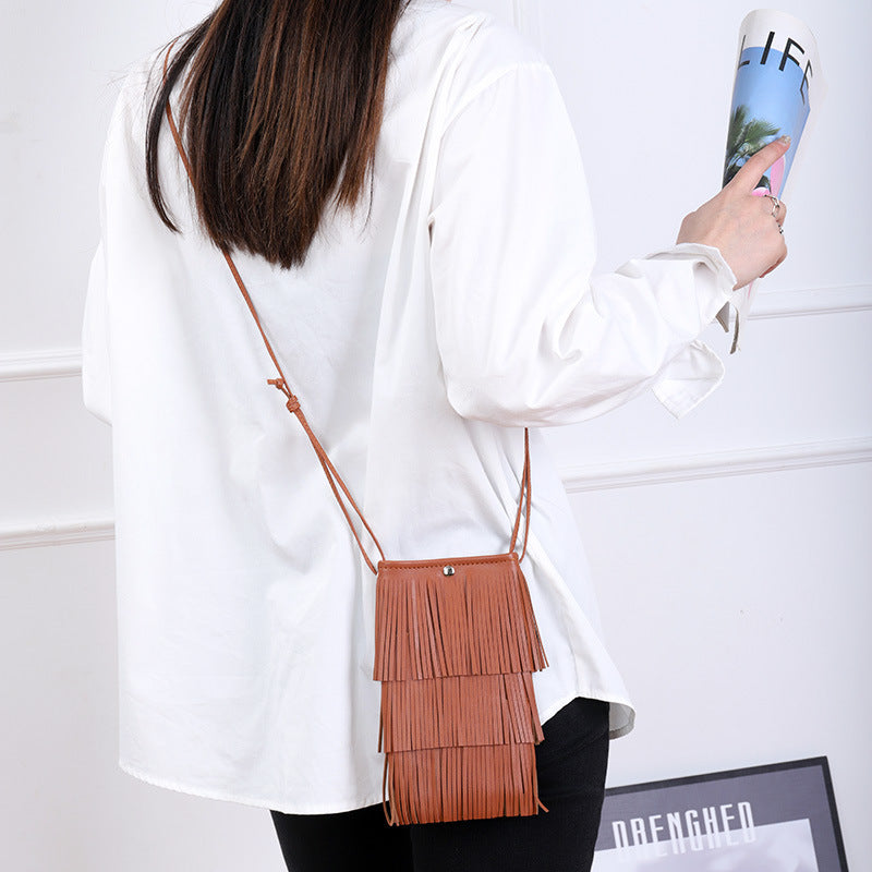 Women's Trendy Mobile Thin Tassel Soft Small Phone Bags