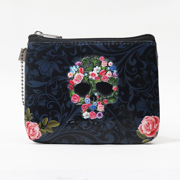 Rose Skull Vintage Short Mini Multifunctional Coin Purses