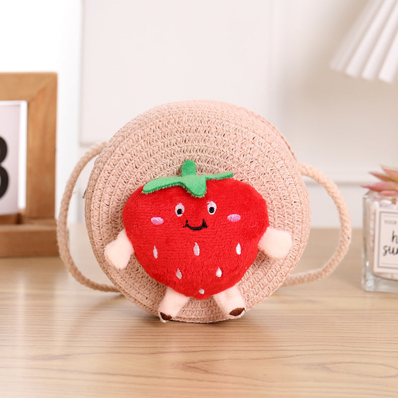 Porte-monnaie en paille tissée aux fraises pour enfants, petit changement, mignon