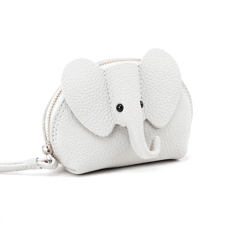 Women's Cute Elephant Zipper Pocket Indie Pop Style Compact Genuine Coin Purses