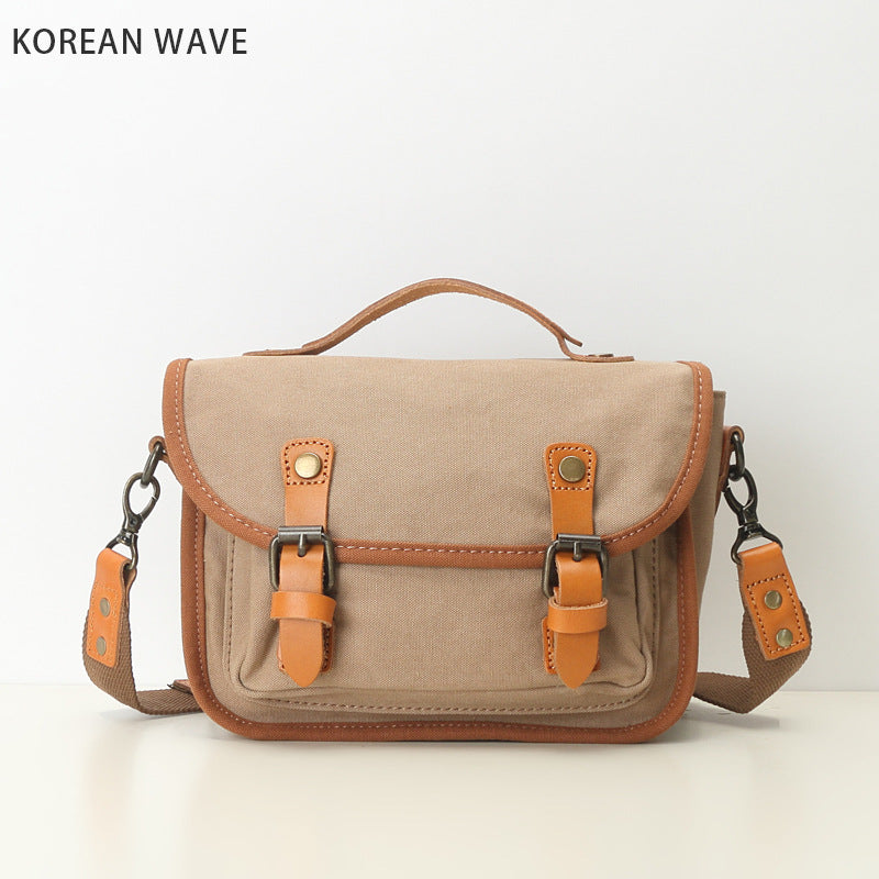 Women's Style Retro Simple Canvas With Genuine Leather Bags