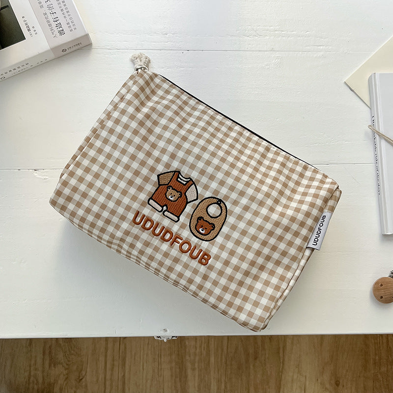 Pochette momie à carreaux ours pour enfants, joli rangement, porte-monnaie pour enfants