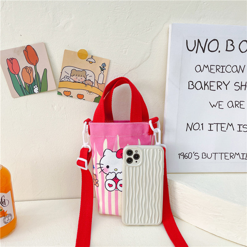 Children's Fashion Cute Water Cup Canvas Good-looking Children's Shoulder Bags