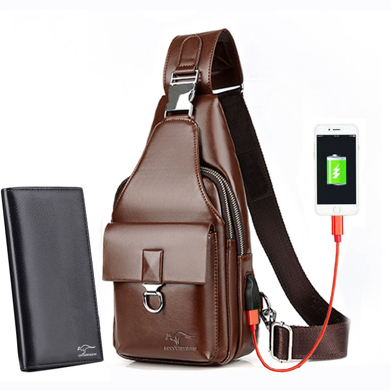 Men's Charging With Fashion Leather Waterproof Men's Chest Bags