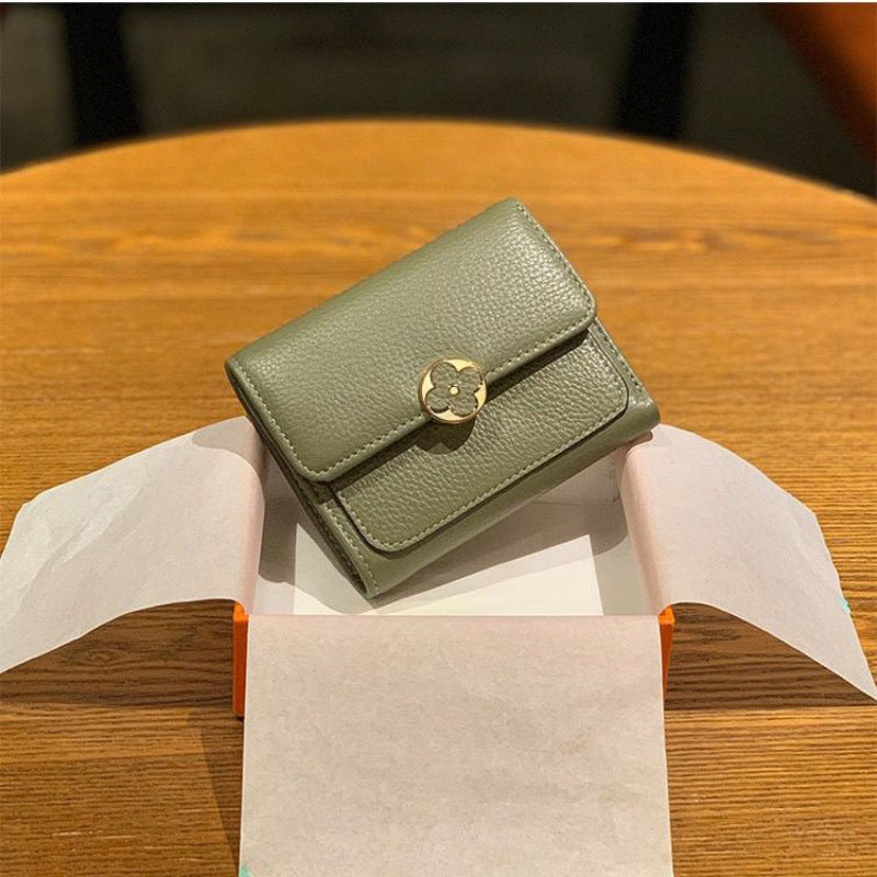 Portefeuilles courts en cuir véritable à quatre feuilles pour femmes, Design à la mode