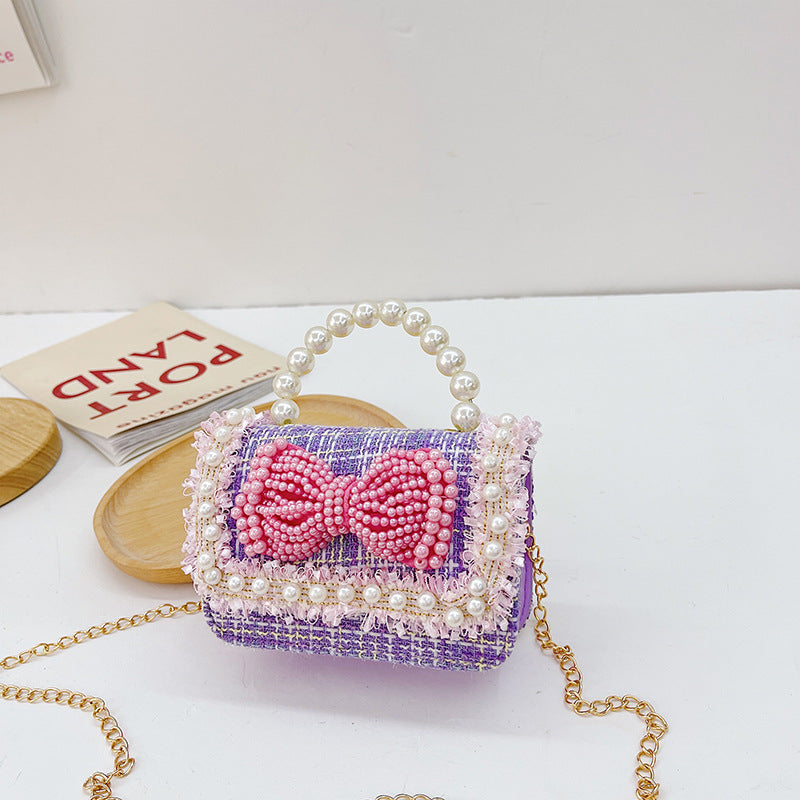 Children's Cotton Linen Beaded Little Chain Fashion Bags