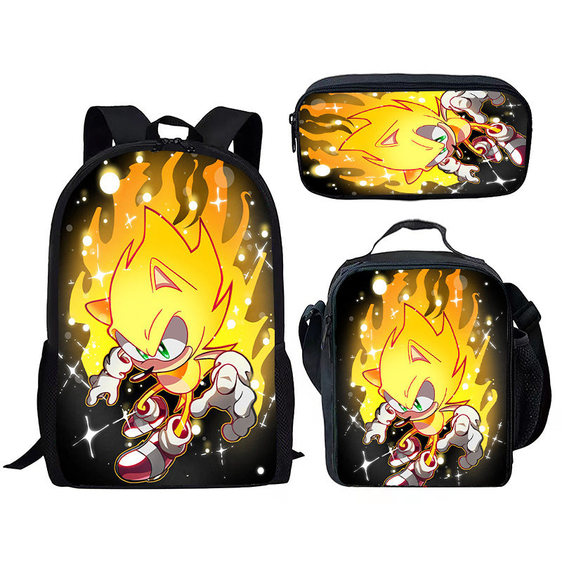 Children's Printing Sonic Three-piece Anime Pencil Cartoon Elementary School Students' Schoolbags