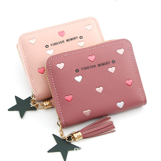 Women's Korean Style Short Cute Zipper Heart-shaped Ladies Wallets