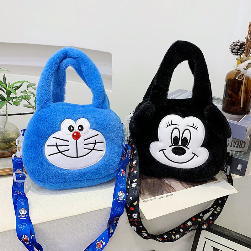 Cartoon Cute Strawberry Bear Plush Face Crossbody Bags