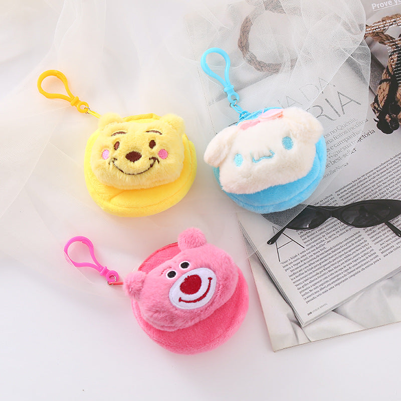 Cute Plush Doll Hairstyle Cartoon Zipper Storage Mini Purses