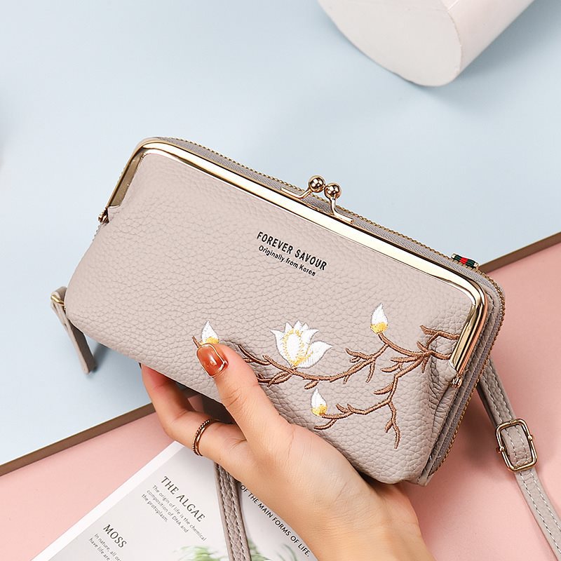 Women's Mobile Embroidery Flower Integrated Small Phone Bags