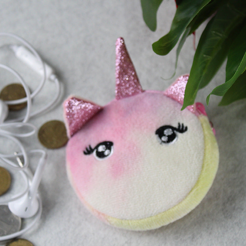 Unicorn Plush Cute Cartoon Ice Cream Color Round Coin Purses