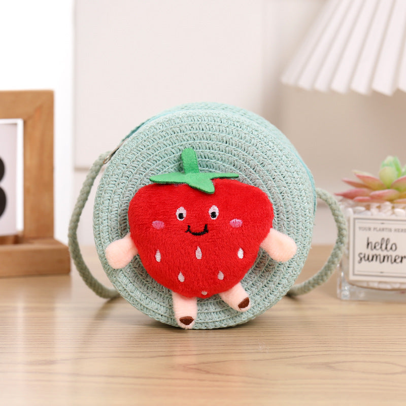 Porte-monnaie en paille tissée aux fraises pour enfants, petit changement, mignon