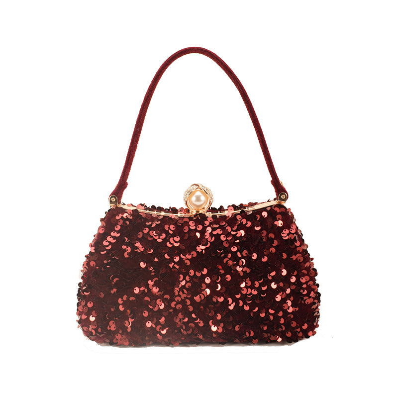 Robe de dîner à paillettes pour femmes, sacs solides portables en diamant