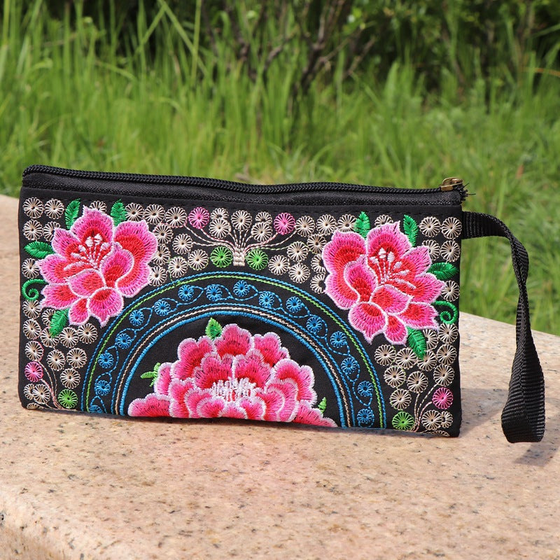 Women's Ethnic Style Embroidered Hand-held Long Double Ladies Wallets