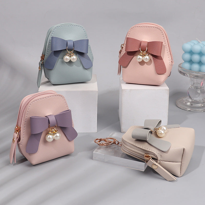 Pearl Bow Leather Mini Storage Charm Purses