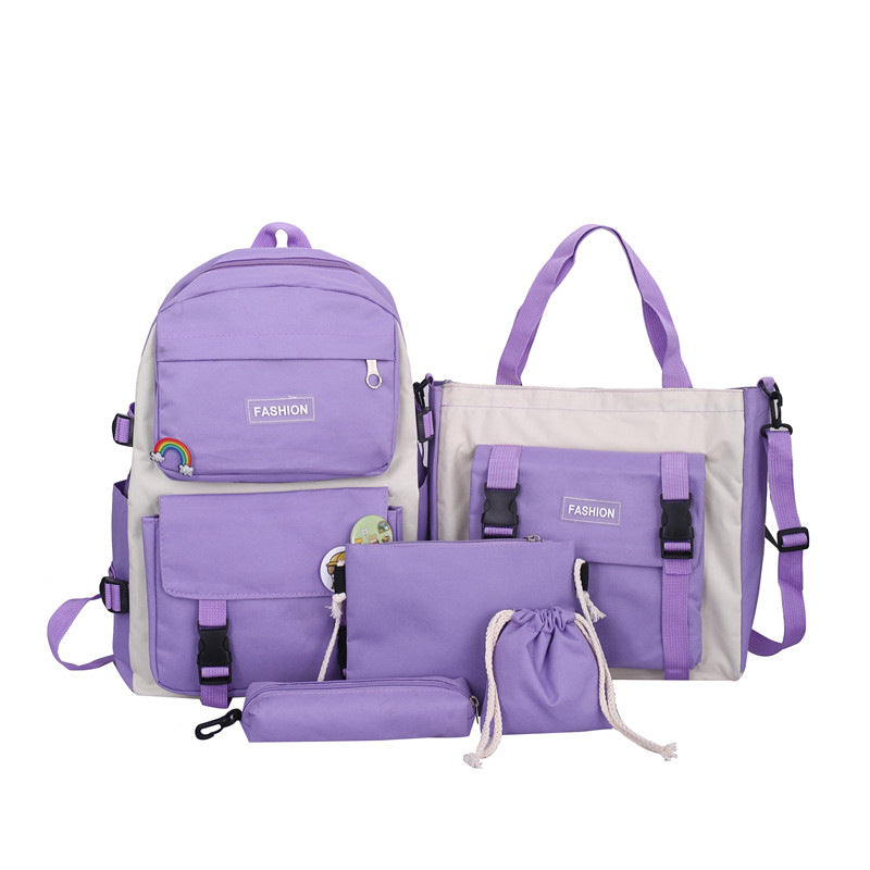 Schoolgirl Lightweight Junior High Contrast Color Middle School Students' Schoolbags