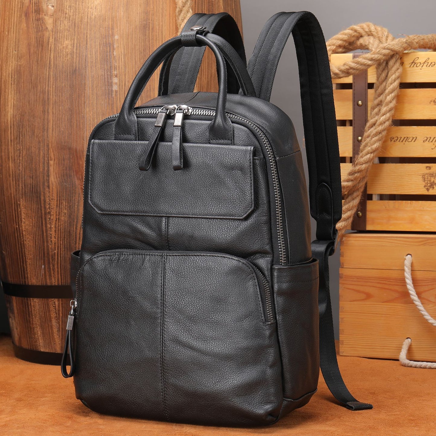 Men's Leather Large Capacity Leisure Business Simple Backpacks