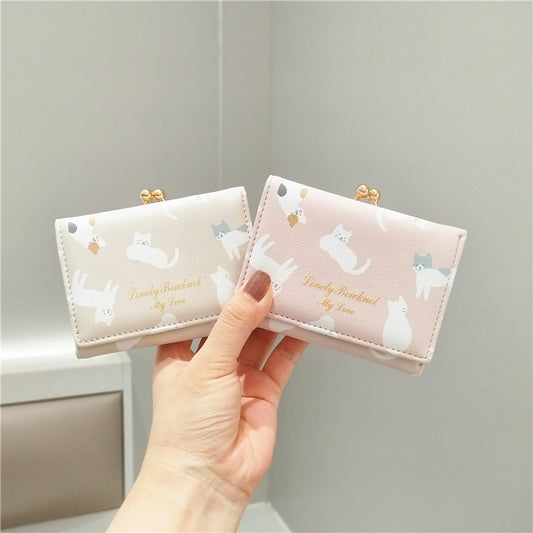 Cute Cartoon Cat Printed Iron Clamp Purses