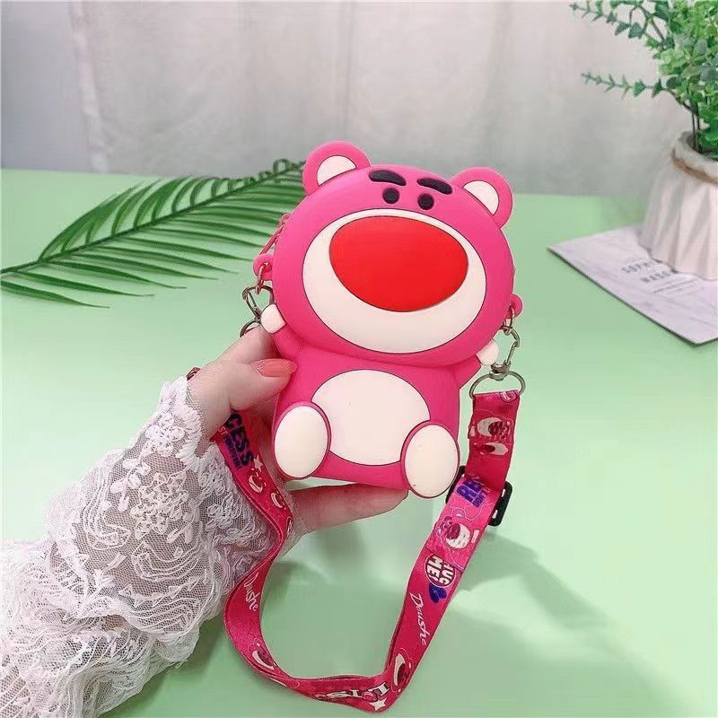 Porte-monnaie en Silicone pour enfants, petit porte-monnaie tendance, ours aux fraises, dessin animé