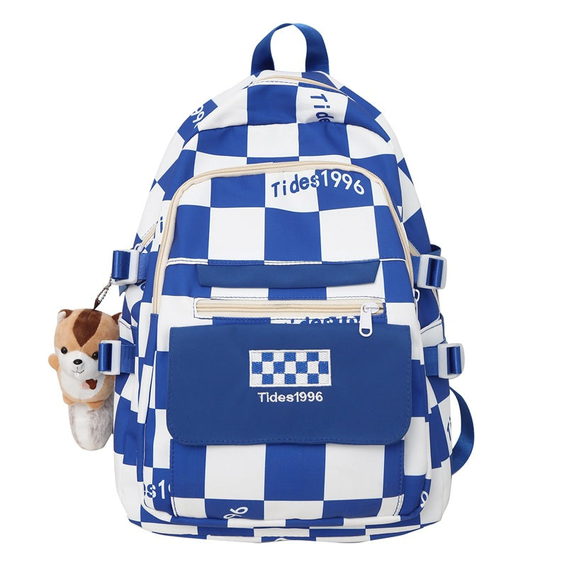 College Female High Junior Fashion Plaid Backpacks