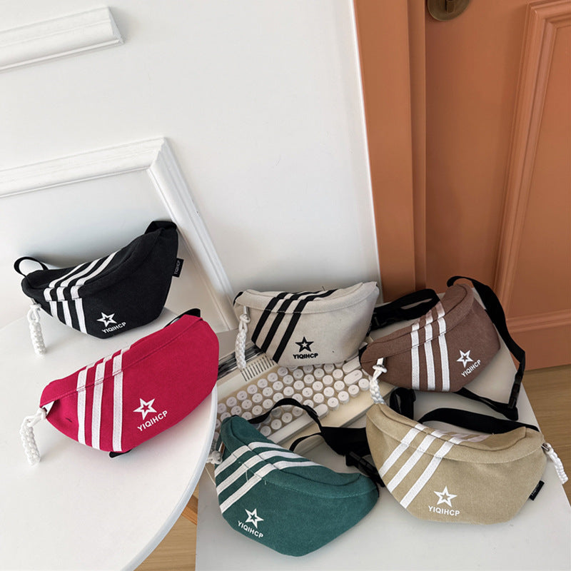 Children's Korean Striped Canvas Handsome Boy's Street Children's Shoulder Bags