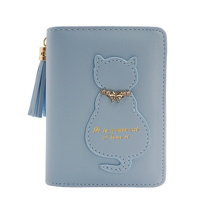 Women's Cute Cat Solid Color Vertical 2 Fold Ladies Wallets