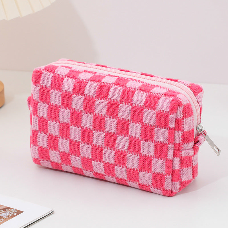 Chessboard Grid Portable Toiletry Large Capacity Cosmetic Bags