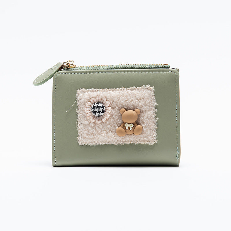 Women's Korean Style Short Cute Bear Zipper Ladies Wallets