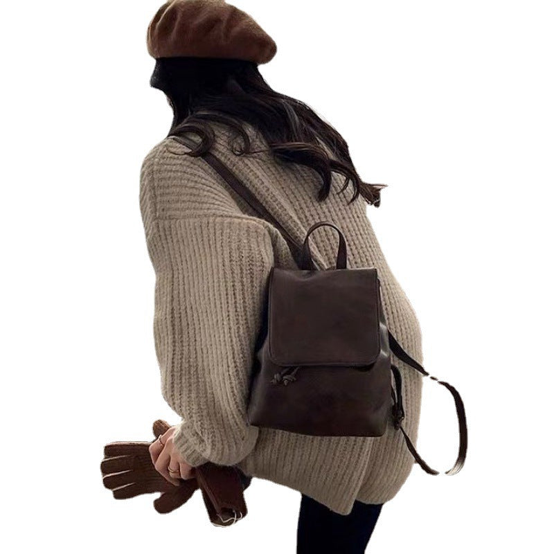 Women's Spring Retro Textured Brown About Fashion Backpacks