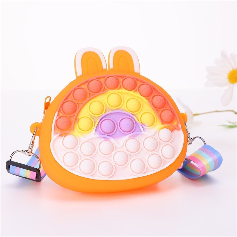 Porte-monnaie en Silicone pour enfants, lumières de dessin animé arc-en-ciel, lapin porte-bonheur