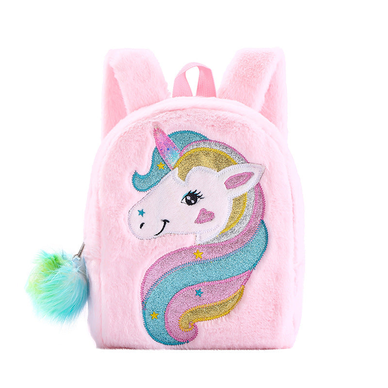 Cartables brodés d'élèves d'école primaire de grande capacité en peluche de dessin animé de licorne