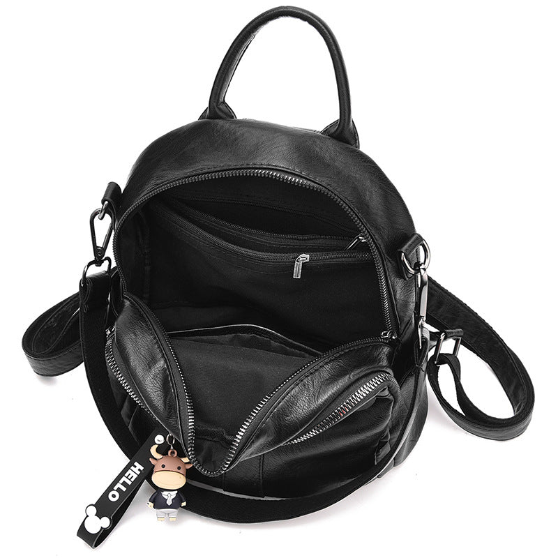 Tide Korean Soft Leather Simple Large Backpacks