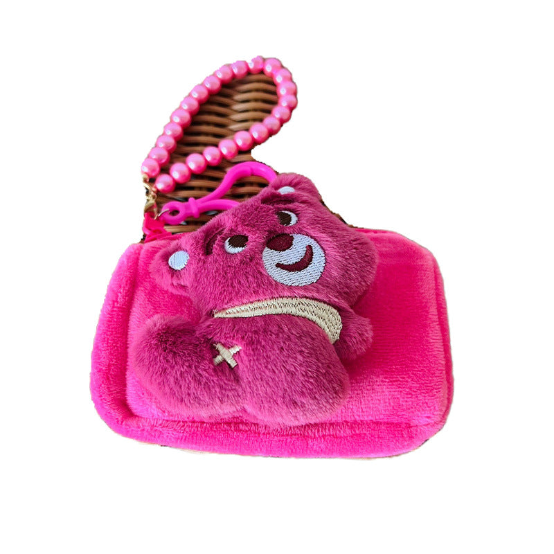 Women's Strawberry Bear Butt Cute Pacha Dog Plush Small Coin Purses