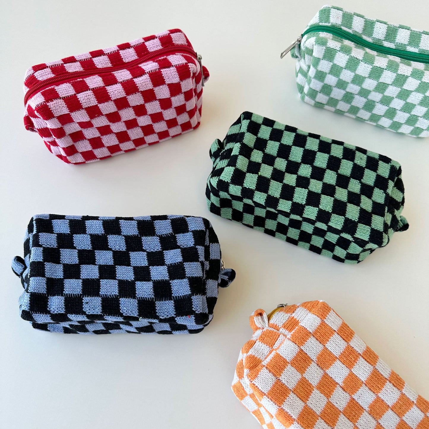 Knitted Large Capacity Chessboard Plaid Stripes Color Matching Cosmetic Bags