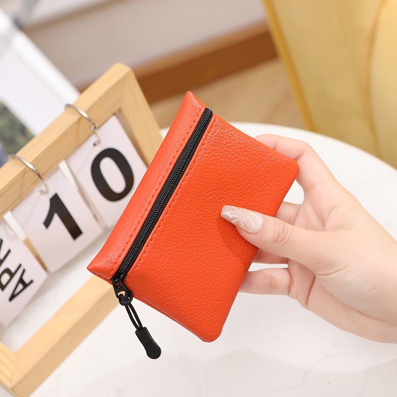 Women's Lychee Pattern Zipper Solid Color Soft Coin Purses