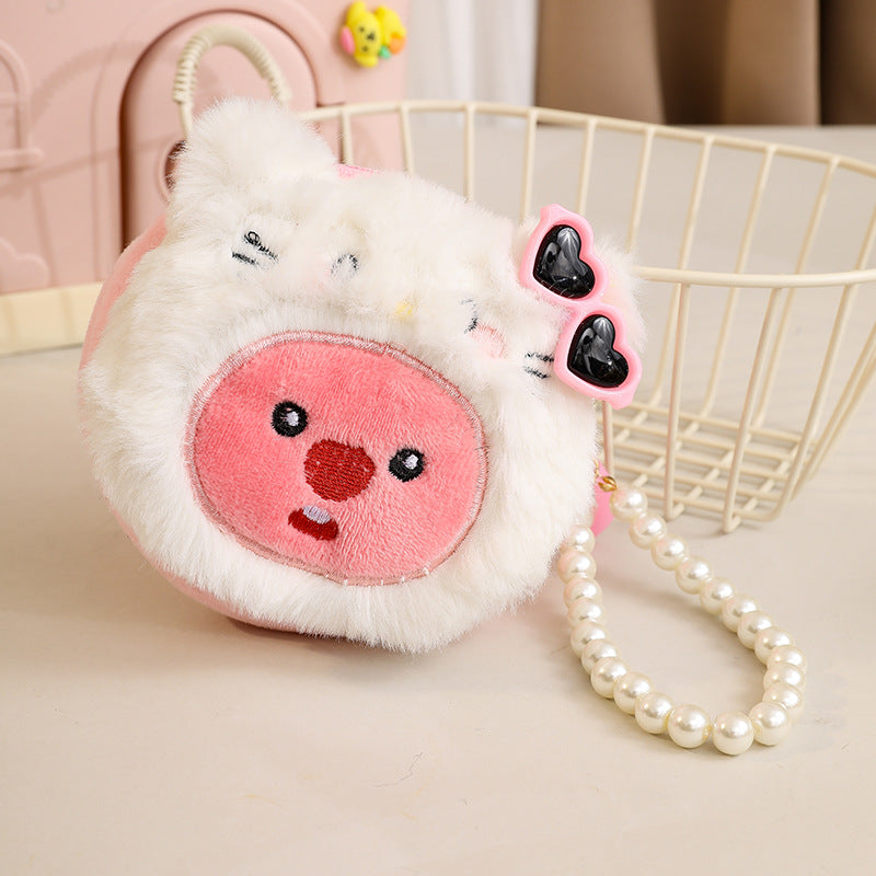 Small Beaver Pendant Plush Pearl Chain Coin Purses