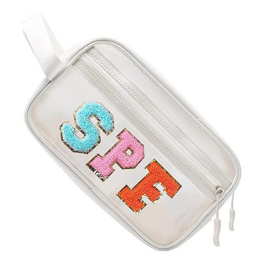 Transparent Hand Chenille Towel Embroidery Letters Cosmetic Bags