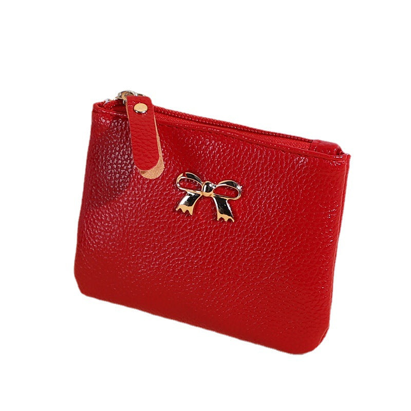 Women's Lychee Pattern Zip Soft Leather Fresh Coin Purses