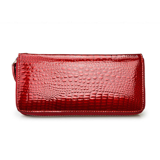 Women's Leather Single Zipper Fashion Crocodile Pattern Ladies Wallets