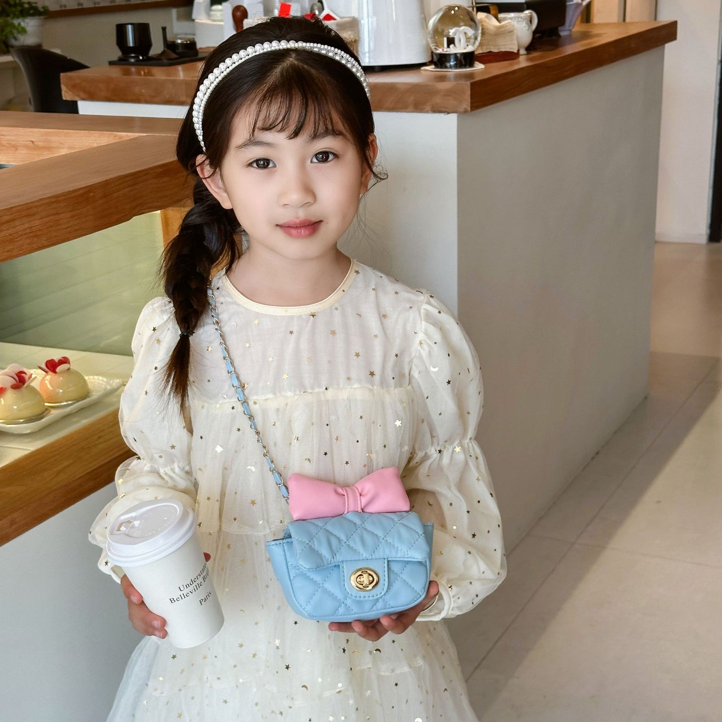 Children's Korean Diamond Embroidery Thread Bow Trendy Children's Shoulder Bags